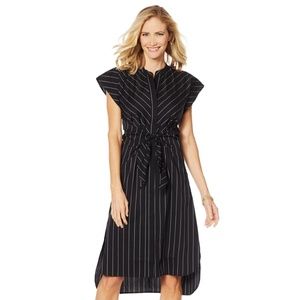 Everyday Jane Tie-waist Black Pin-Striped Dress, L